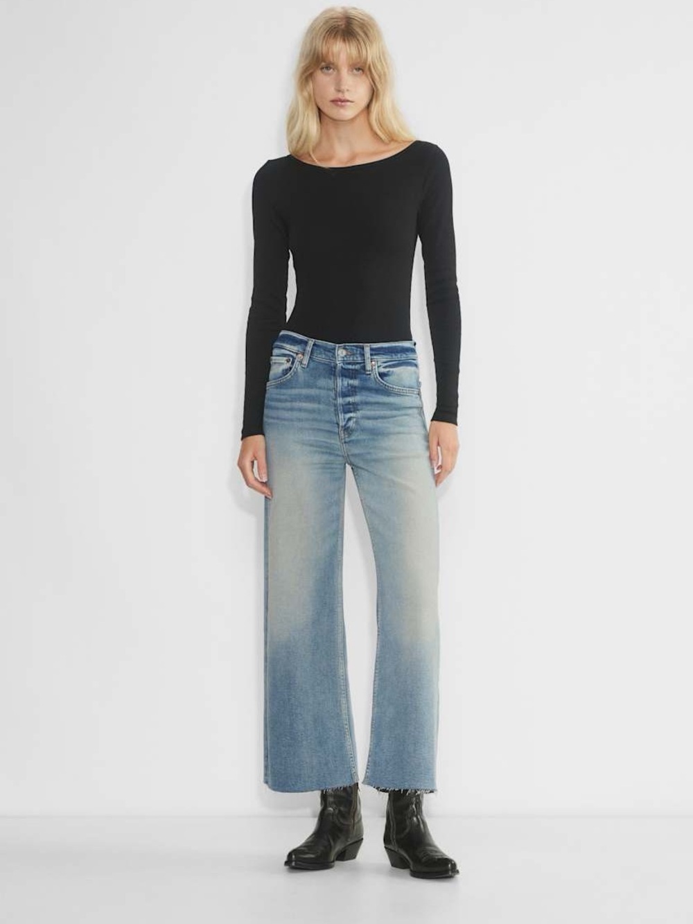 Re/Done Light Blue High Rise Cropped Wide-Leg Jeans Size 25